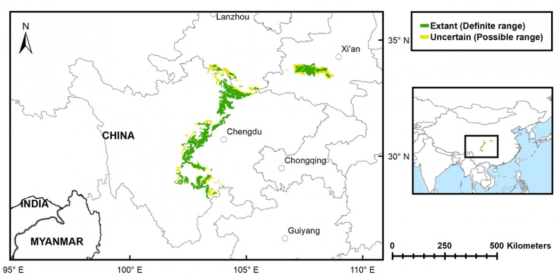 Range map of giant panda from 4th National Survey (2011-2014), created by D Wang