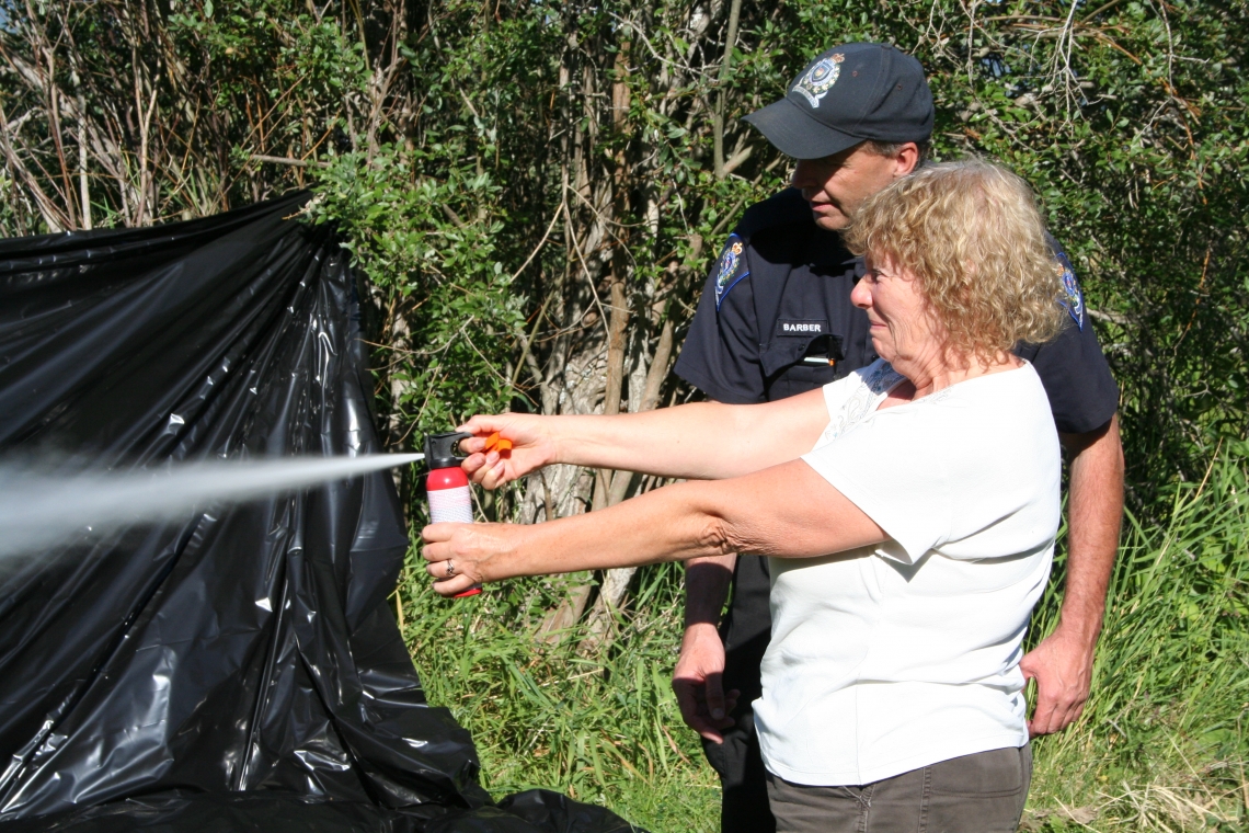 Brown bear_U arctos_British Columbia_Conservation Officer teaching use of bear spray to repel bear encounters_M Proctor