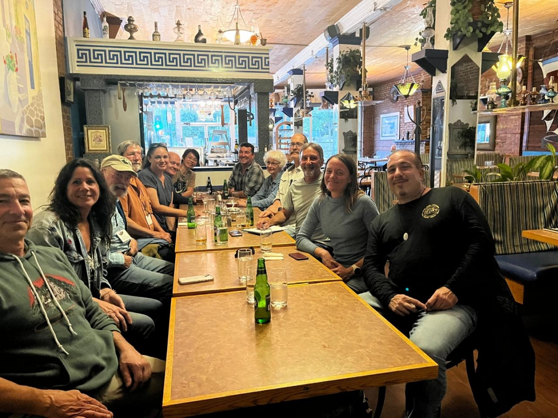 BSG Leaders representing all 4 continents with bears met at a local Greek restaurant in Edmonton